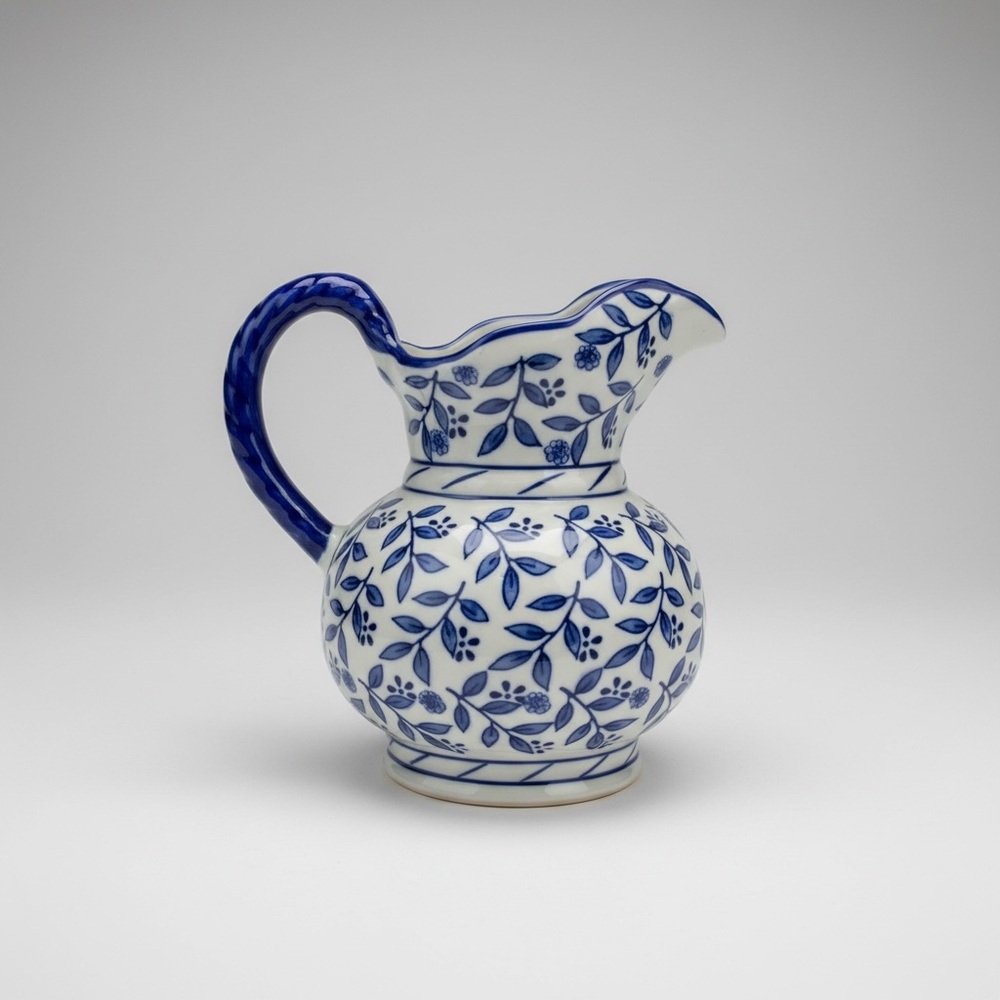 Blue White Floral Ceramic Pitcher Creamer Vase Cottagecore Chinoiserie